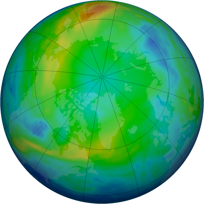 Arctic ozone map for 14 December 1992